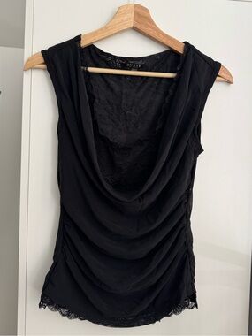 New Guess Black Draped Cowl Neck Lace-Trim Camisole without Tags